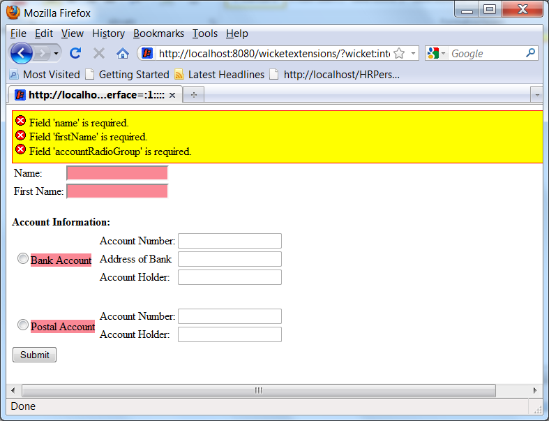 Figure 3: Showing a validation error for the outer validation feedback container.