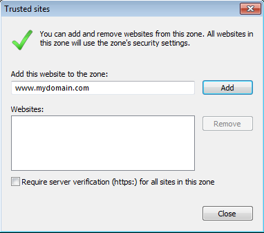 Figure 4: Add trusted sites