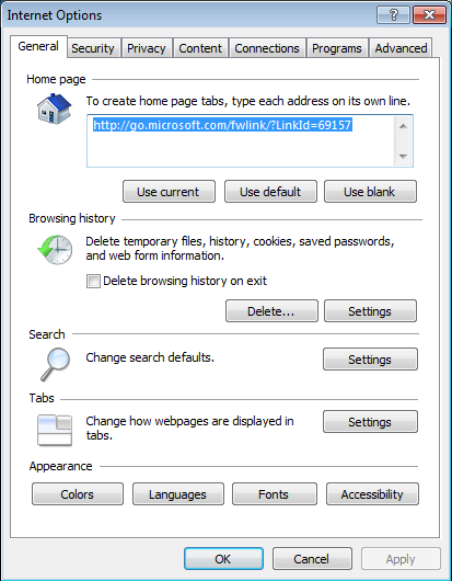 Figure 2: Internet Explorer Settings